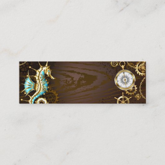 Achtergrond van hout met mechanische zeepaardjes contactkaartje (Voorkant)