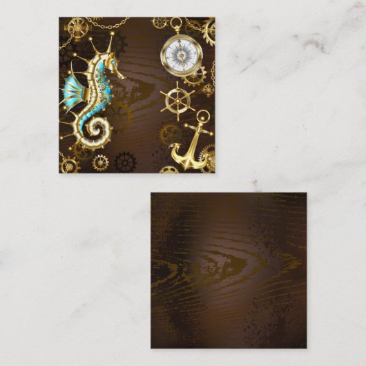 Achtergrond van hout met mechanische zeepaardjes contactkaartje (Voorkant / Achterkant)