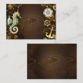 Achtergrond van hout met mechanische zeepaardjes contactkaartje (Voorkant / Achterkant)