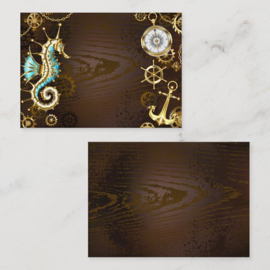 Achtergrond van hout met mechanische zeepaardjes contactkaartje (Voorkant / Achterkant)