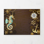 Achtergrond van hout met mechanische zeepaardjes drieluik aankondiging (Cover)