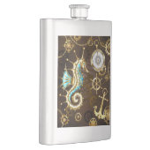 Achtergrond van hout met mechanische zeepaardjes flacon (Rechts)