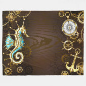 Achtergrond van hout met mechanische zeepaardjes fleece deken (Voorkant (Horizontaal))