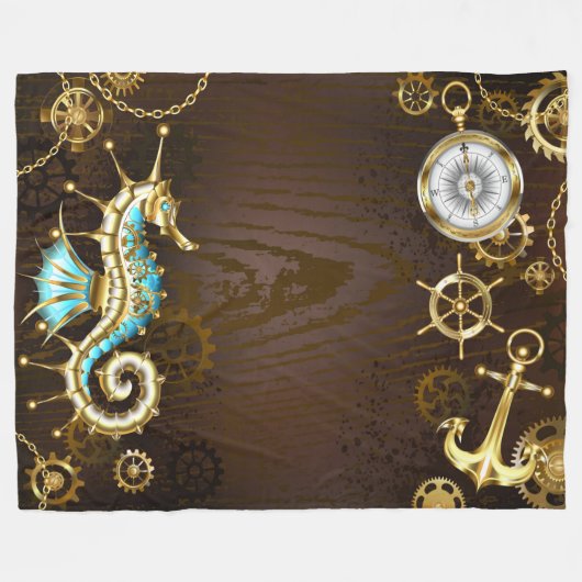 Achtergrond van hout met mechanische zeepaardjes fleece deken (Voorkant (Horizontaal))