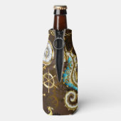 Achtergrond van hout met mechanische zeepaardjes flesjeskoeler (Fles Achterkant)