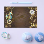 Achtergrond van hout met mechanische zeepaardjes flyer (Enkel)