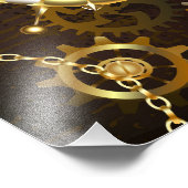 Achtergrond van hout met mechanische zeepaardjes foto afdruk (Hoek)