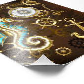 Achtergrond van hout met mechanische zeepaardjes foto afdruk (Hoek)