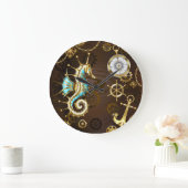 Achtergrond van hout met mechanische zeepaardjes grote klok (Huis)