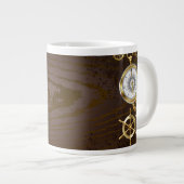 Achtergrond van hout met mechanische zeepaardjes grote koffiekop (Voorkant rechts)