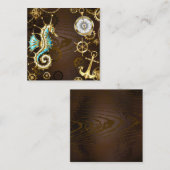 Achtergrond van hout met mechanische zeepaardjes informatiekaartje (Voorkant / Achterkant)