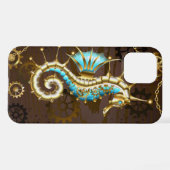 Achtergrond van hout met mechanische zeepaardjes iPhone hoesje (Achterkant horizontaal)