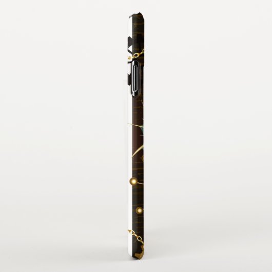 Achtergrond van hout met mechanische zeepaardjes iPhone hoesje (Rechterkant)