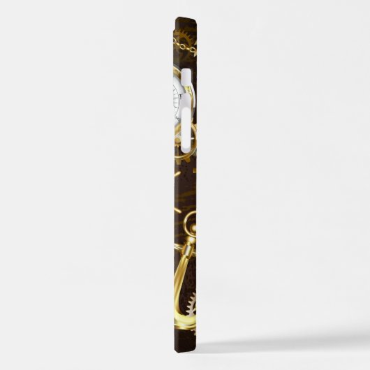 Achtergrond van hout met mechanische zeepaardjes iPhone hoesje (Linkerkant)