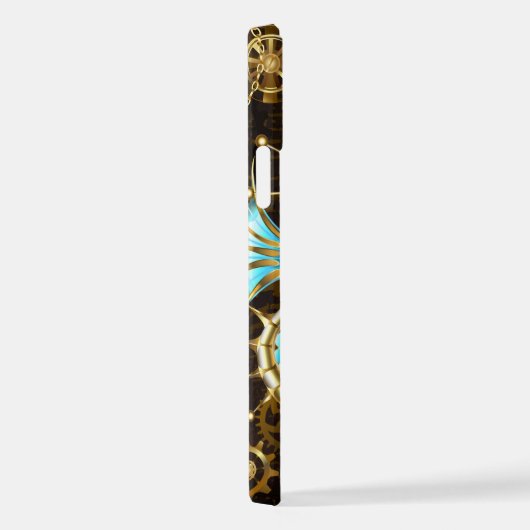 Achtergrond van hout met mechanische zeepaardjes iPhone hoesje (Rechterkant)