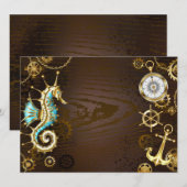 Achtergrond van hout met mechanische zeepaardjes kaart (Voorkant / Achterkant)