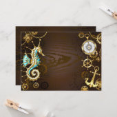 Achtergrond van hout met mechanische zeepaardjes kaart (Voorkant / Achterkant in situ)