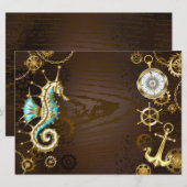 Achtergrond van hout met mechanische zeepaardjes kaart (Voorkant / Achterkant)