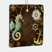 Achtergrond van hout met mechanische zeepaardjes keramisch ornament (Rechts)