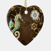 Achtergrond van hout met mechanische zeepaardjes keramisch ornament (Rechts)