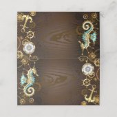 Achtergrond van hout met mechanische zeepaardjes klantenkaartje (Buitenkant ongevouwen)