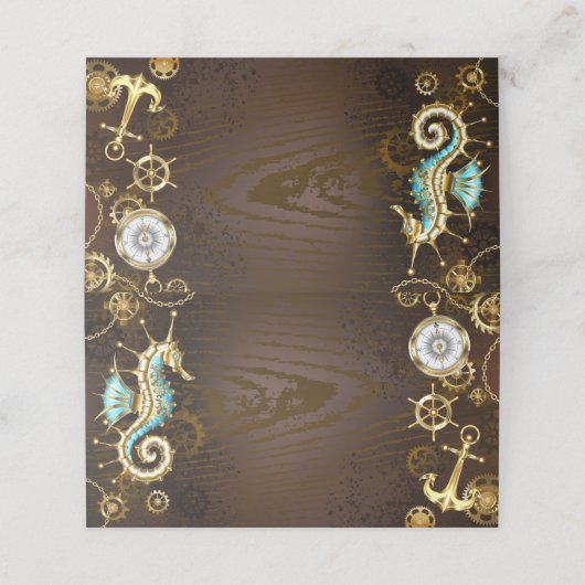 Achtergrond van hout met mechanische zeepaardjes klantenkaartje (Buitenkant ongevouwen)