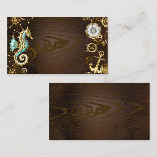 Achtergrond van hout met mechanische zeepaardjes kortingskaartje (Voorkant / Achterkant)