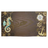 Achtergrond van hout met mechanische zeepaardjes kussensloop (Voorkant-Links)