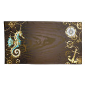 Achtergrond van hout met mechanische zeepaardjes kussensloop (Achterkant-Rechts)