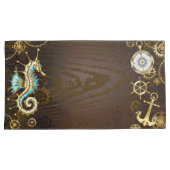 Achtergrond van hout met mechanische zeepaardjes kussensloop (Voorkant-Rechts)