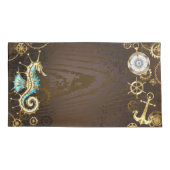 Achtergrond van hout met mechanische zeepaardjes kussensloop (Achterkant-Links)