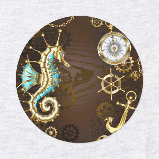 Achtergrond van hout met mechanische zeepaardjes labels (Design 1)