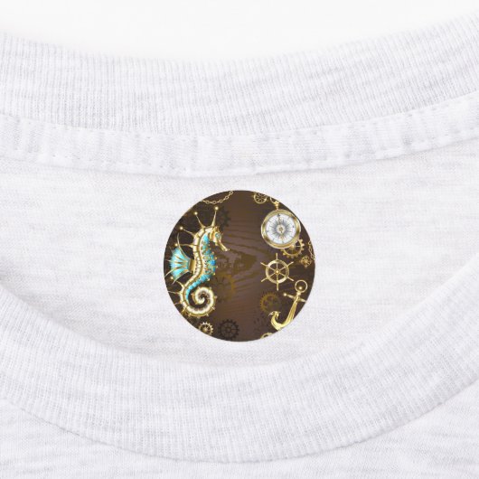 Achtergrond van hout met mechanische zeepaardjes labels (Aangebracht)