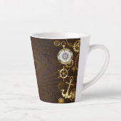 Achtergrond van hout met mechanische zeepaardjes latte mok (Rechts)