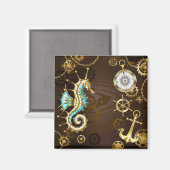 Achtergrond van hout met mechanische zeepaardjes magneet (Voorkant / Achterkant)