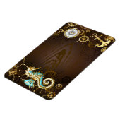 Achtergrond van hout met mechanische zeepaardjes magneet (Linkerzijde)