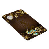 Achtergrond van hout met mechanische zeepaardjes magneet (Rechterzijde)