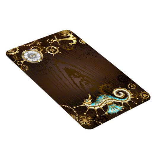 Achtergrond van hout met mechanische zeepaardjes magneet (Rechterzijde)