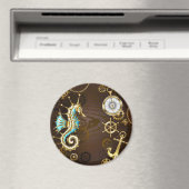 Achtergrond van hout met mechanische zeepaardjes magneet (Insitu (Vaatwasser))