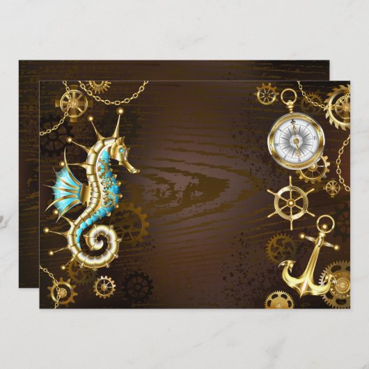 Achtergrond van hout met mechanische zeepaardjes menu (Voorkant / Achterkant)