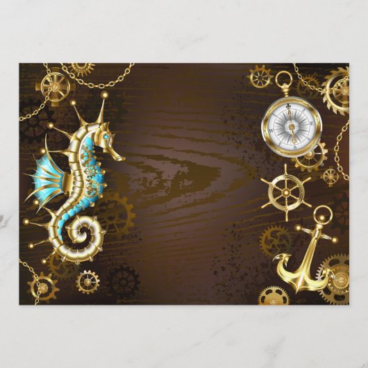 Achtergrond van hout met mechanische zeepaardjes menu (Voorkant)