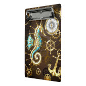 Achtergrond van hout met mechanische zeepaardjes mini klembord (Angled2)