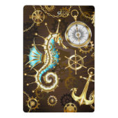 Achtergrond van hout met mechanische zeepaardjes mini klembord (Achterkant)