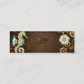 Achtergrond van hout met mechanische zeepaardjes mini visitekaartje (Voorkant)