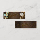 Achtergrond van hout met mechanische zeepaardjes mini visitekaartje (Voorkant / Achterkant)