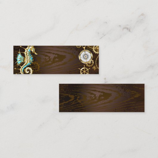 Achtergrond van hout met mechanische zeepaardjes mini visitekaartje (Voorkant / Achterkant)