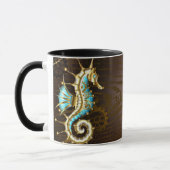 Achtergrond van hout met mechanische zeepaardjes mok (Links)