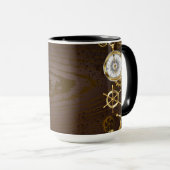 Achtergrond van hout met mechanische zeepaardjes mok (Voorkant rechts)