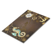 Achtergrond van hout met mechanische zeepaardjes notitieblok (Schuin)