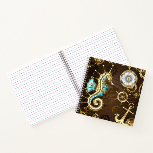 Achtergrond van hout met mechanische zeepaardjes notitieboek (Binnen)